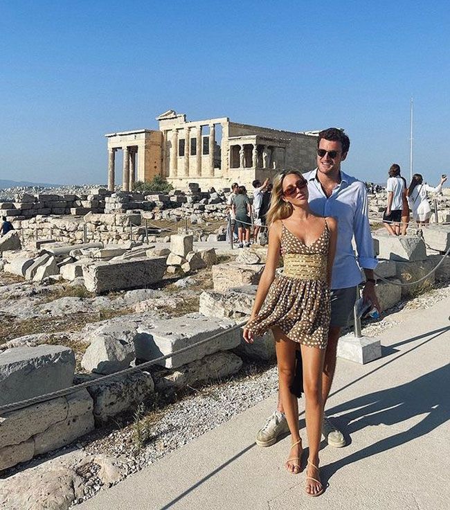 Olympia de Grecia con vestido estampado