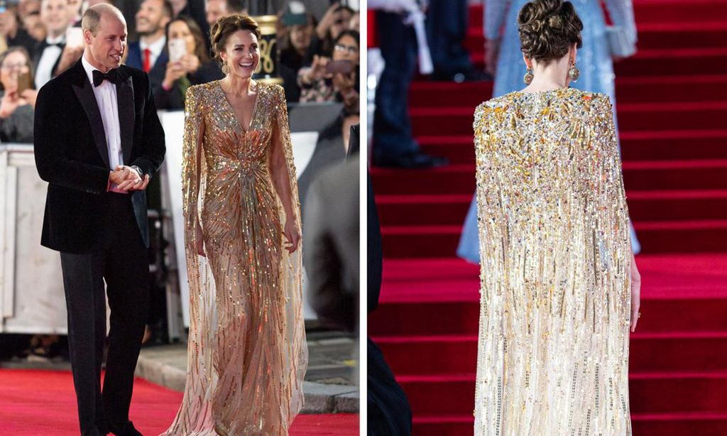 
En la imagen superior, los duques de Cambridge, a su llegada al Royal Albert Hall. Kate parecía una diosa, con su vestido-capa, cuajado de lentejuelas y pedrería, de Jenny Packham. 
