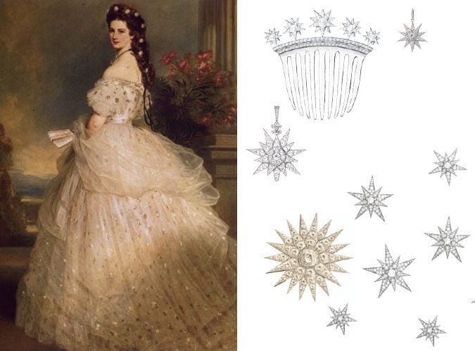 En el cuadro más famoso de la emperatriz Sissi, mujer de Francisco I de Austria, se puede ver como luce las estrellas de diamante de la joyería vienesa
