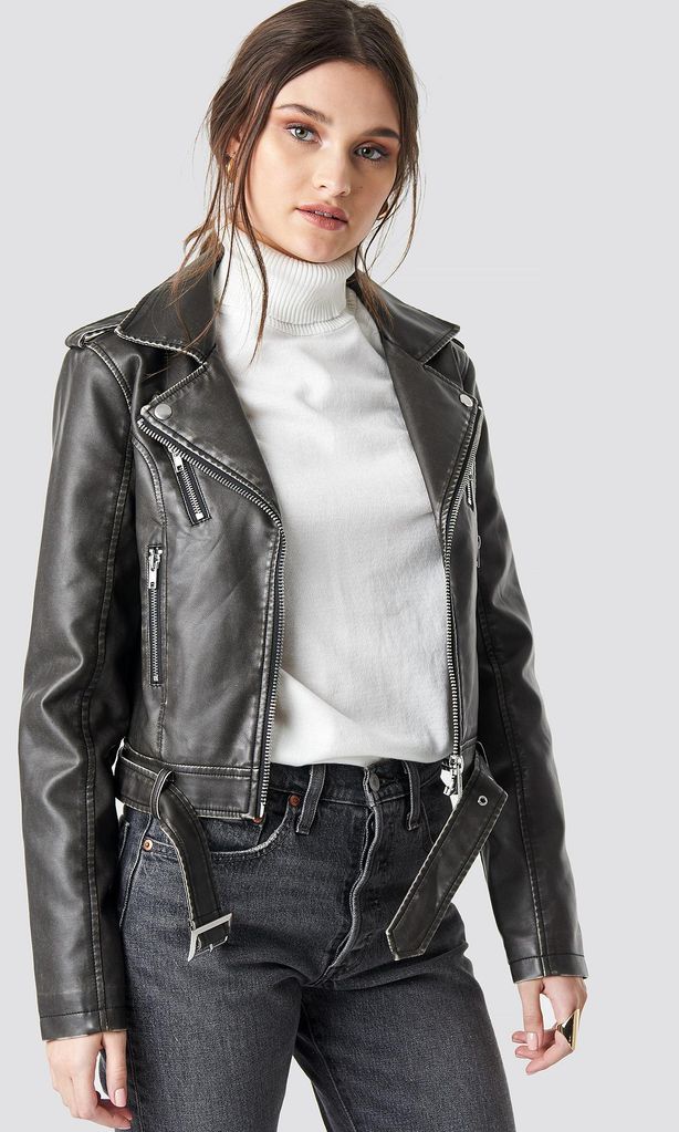 pu leather distressed biker jacket de na kd