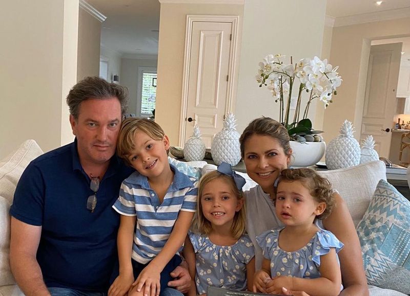 Magdalena de Suecia, Chris O'Neill y sus tres hijos Leonore, Nicolas y Adrienne