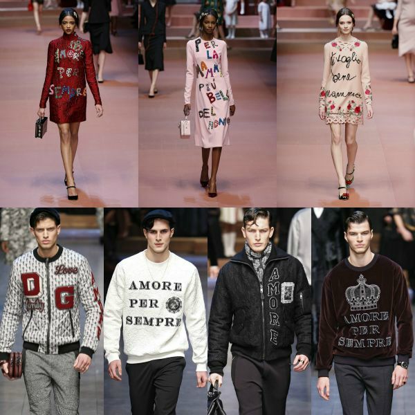 MENSAJES DE AMOR A LA ITALIANA: Dolce & Gabbana, otoño-invierno 2015-2016.
