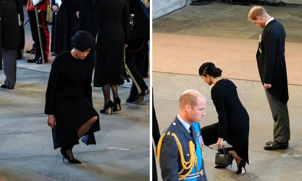 
Sobre estas imágenes, Meghan Markle haciendo una reverencia durante el funeral de Isabel II de Inglaterra
