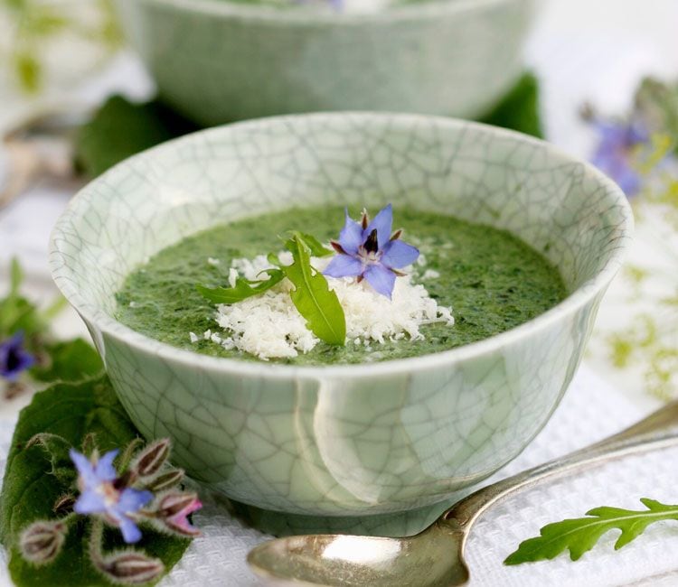 Sopa de borraja y rúcula con parmesano