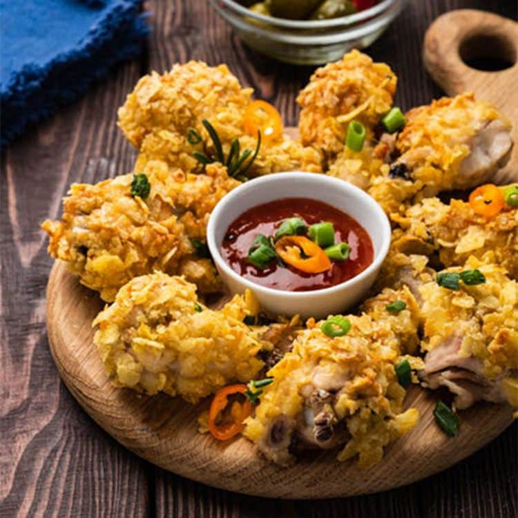 Alitas de pollo rebozadas con 'cornflakes' y mostaza