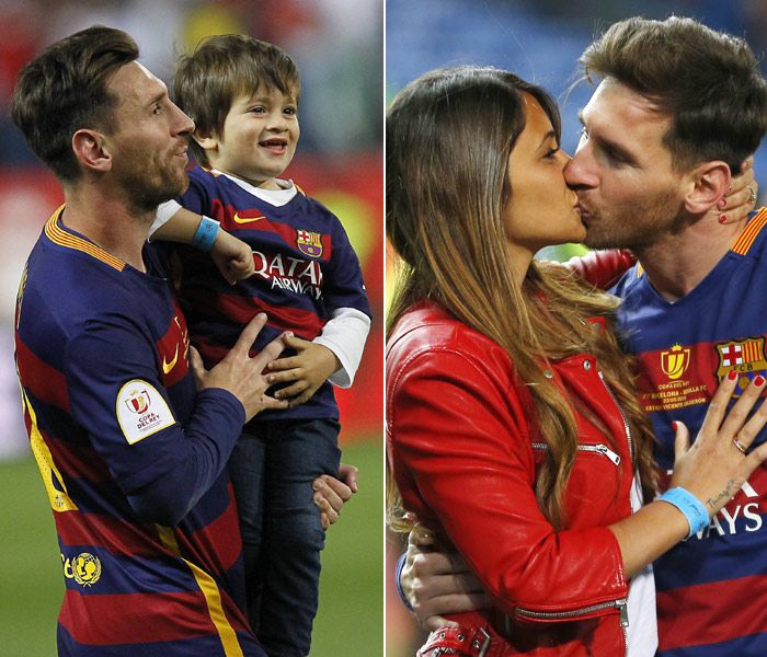 El jugador azulgrana, feliz con su hijo mayor, Thiago
