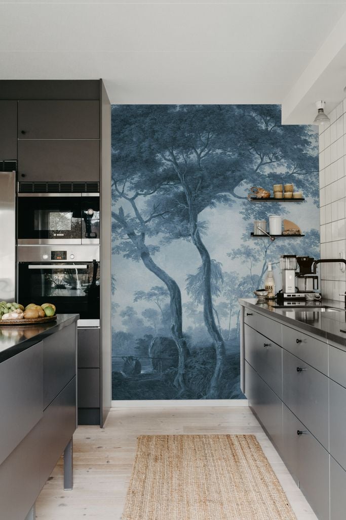 Cocina con papel pintado en formato mural