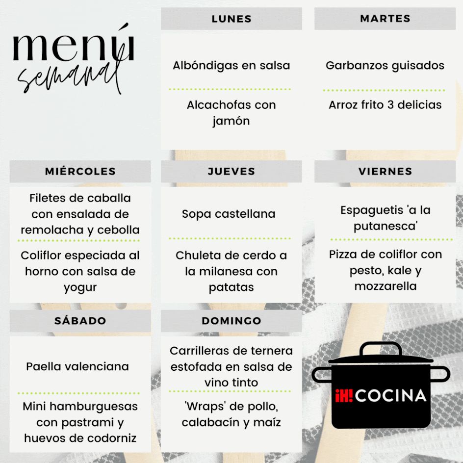 MENÚ SEMANAL DEL 28 DE NOVIEMBRE AL 4 DE DICIEMBRE