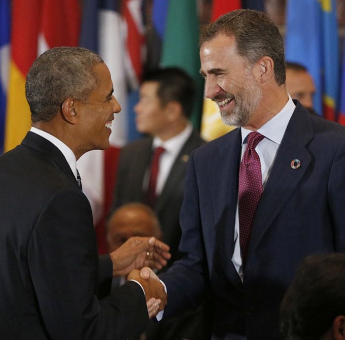 Saludo entre el Rey y el Presidente de los Estados Unidos de América, Barack Obama
