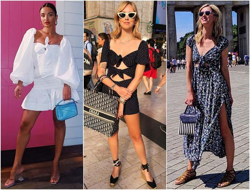 Amina Muaddi, Chiara Ferragni y Nicky Hilton con vestidos con knots