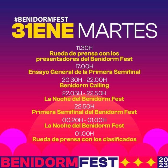 Programación 31 de enero del Benidorm Fest 2023