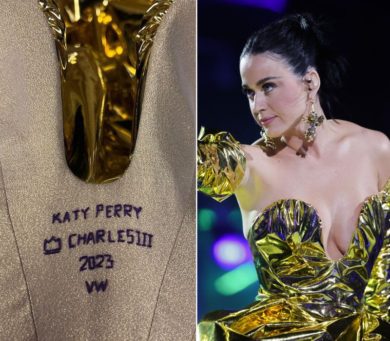 Katy Perry con vestido dorado de Vivienne Westwood en el concierto por la coronación de Carlos III