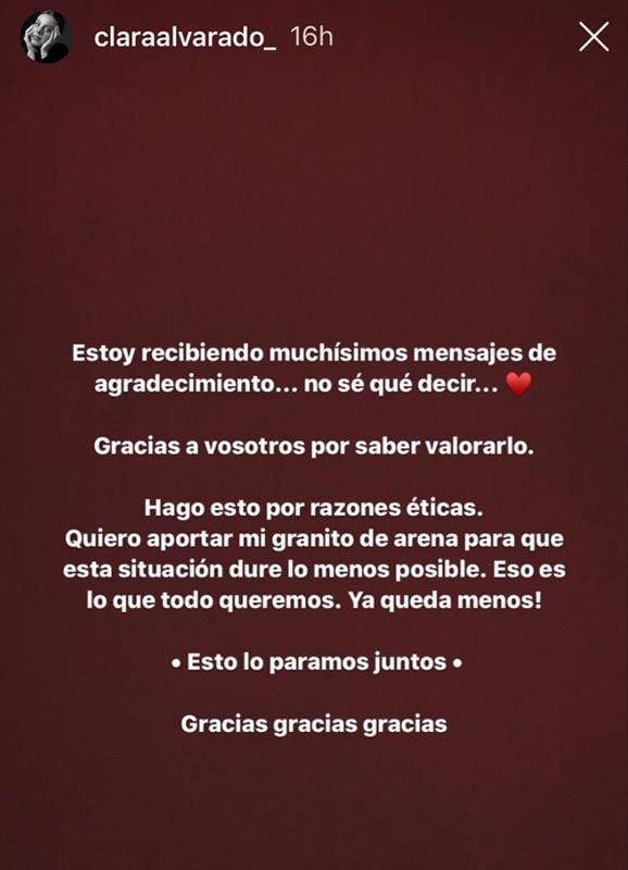 Clara Alvarado, de actriz en 'La casa de papel' a enfermera: "Esto es un golpe de realidad"