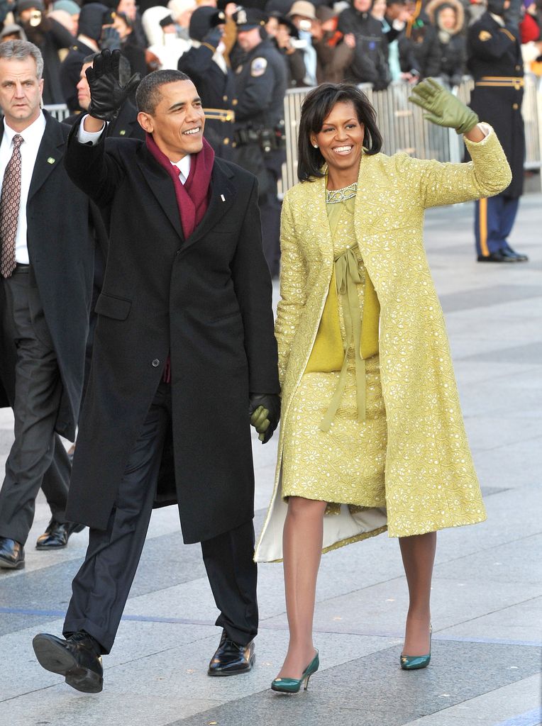 Michelle Obama y Barack Obama en el desfile inaugural de 2009 en Washington