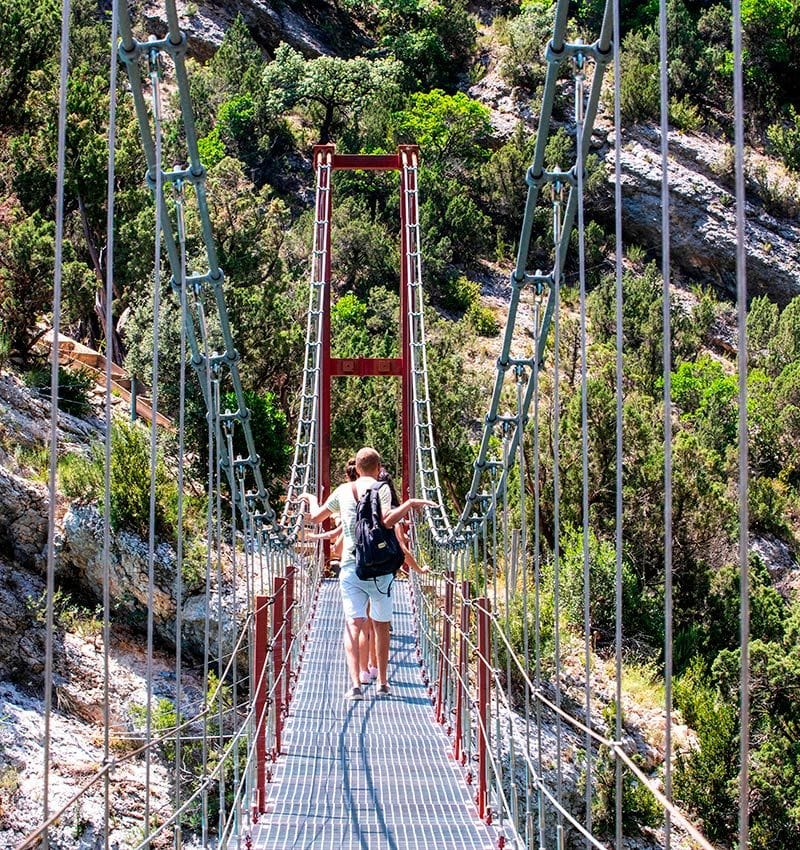 Puente colgante en el congost de Mont-Rebei en Huesca