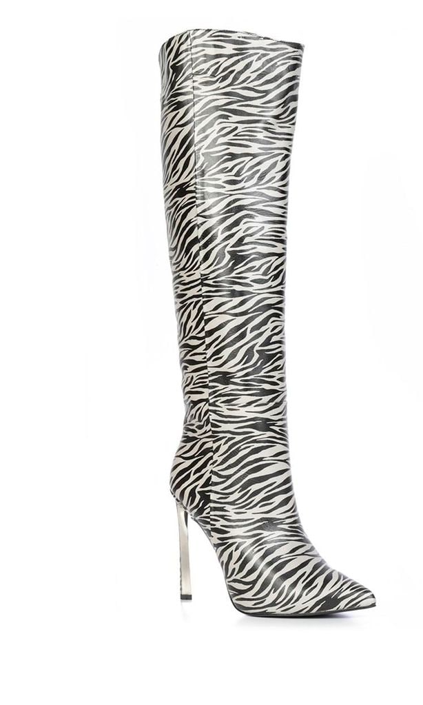 semel women 39 s high boot cream black zebra de ilvi