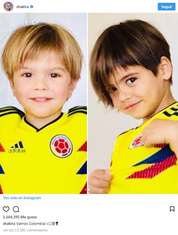 Los hijos de Shakira y Gerard Piqué también apoyan a la selección de Colombia