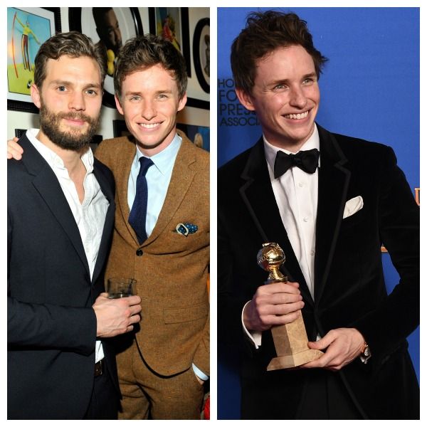 Eddie Redmayne, recogiendo el Globo de Oro a la mejor interpretación masculina con un esmoquin de terciopelo.
