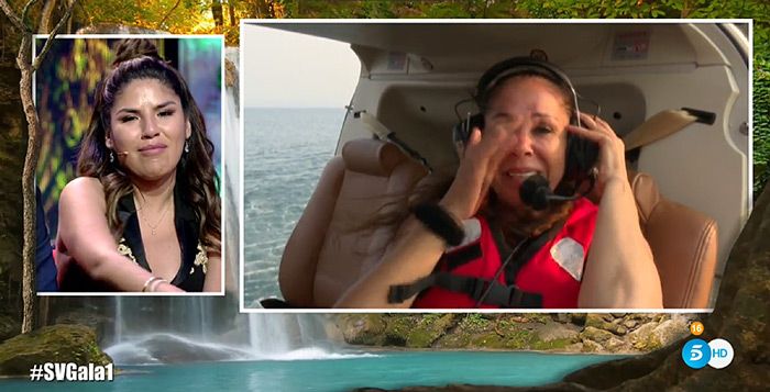 Isabel Pantoja se emociona antes de dar el salto del helicóptero en 'Supervivientes'