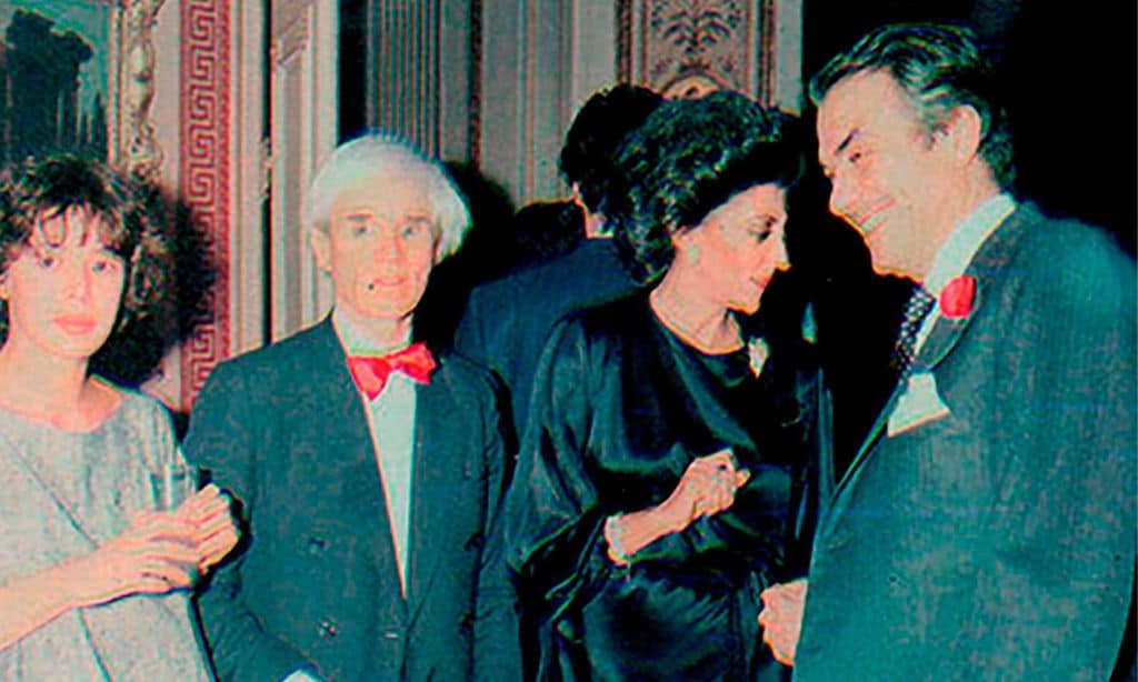 Ágatha y Andy Warhol, junto a Pitita Ridruejo y el galerista Fernando Vijande, en Madrid.