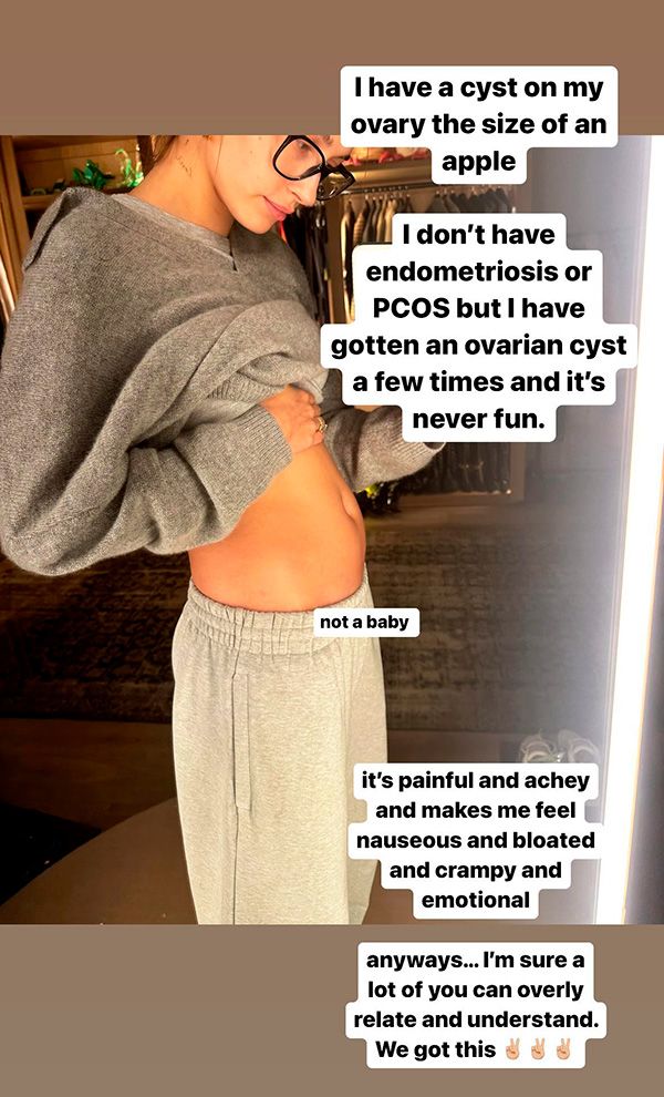 Hailey Bieber explica que tiene un quiste en el ovario