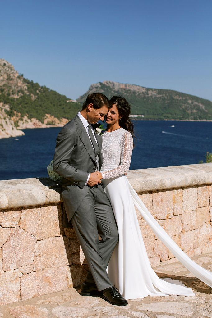 MALLORCA, SPAIN - OCTOBER 19: (EDITOR'S NOTE: Mandatory credit of Fundacion Rafa Nadal needed.) In this handout photo provided by the Fundacion Rafa Nadal, Rafa Nadal poses with wife Xisca Perello for the official wedding portraits after they were married on October 19, 2019 in Mallorca, Spain. (Photo by Fundacion Rafa Nadal via Getty Images)