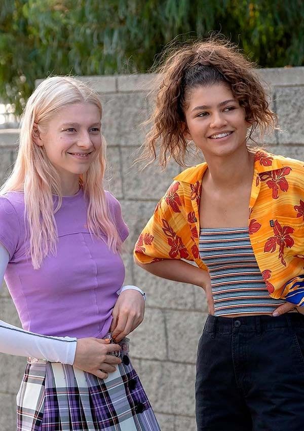 Hunter Schafer y Zendaya durante el rodaje de 'Euphoria'