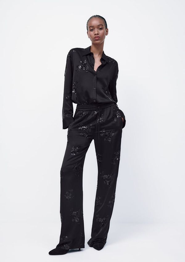 pantalon lentejuelas satinado zara