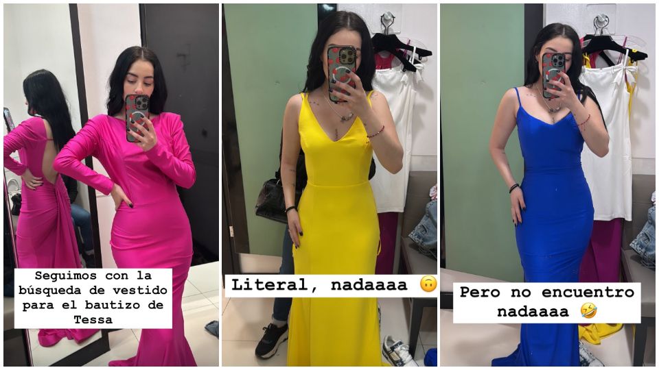 Paola Dalay eligiendo el outfit que llevará en el bautizo de Tessa