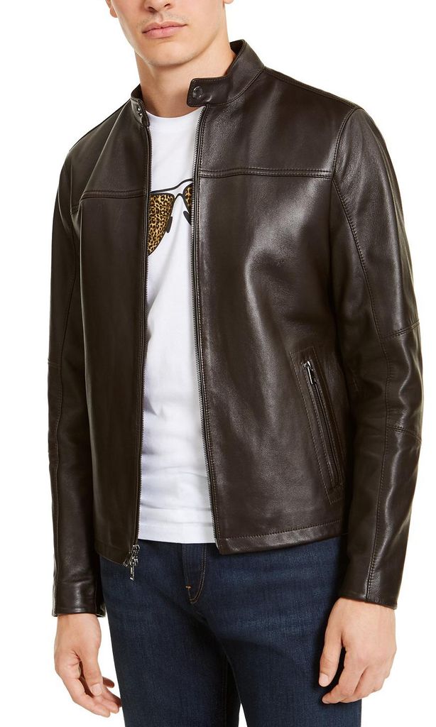 leather racer jacket para hombres de michel kors