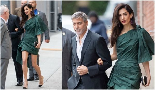 Amal Clooney enfundada en un minidress de tafeta drapeada de Oscar De La Renta