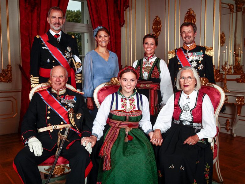 Rey Felipe, Victoria de Suecia, Marta Luisa de Noruega, Federico de Dinamarca, el rey Harald, Ingrid Alexandra de Noruega y Marit Tejssem