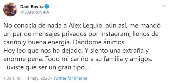 Dani Rovira lamenta la muerte de Álex Lequio