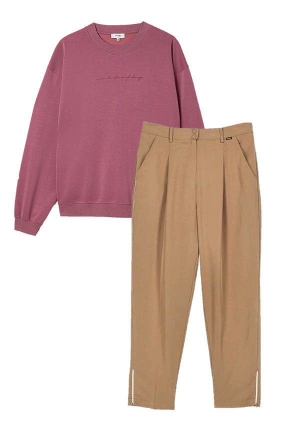 conjunto sudadera pantalon pinza camel