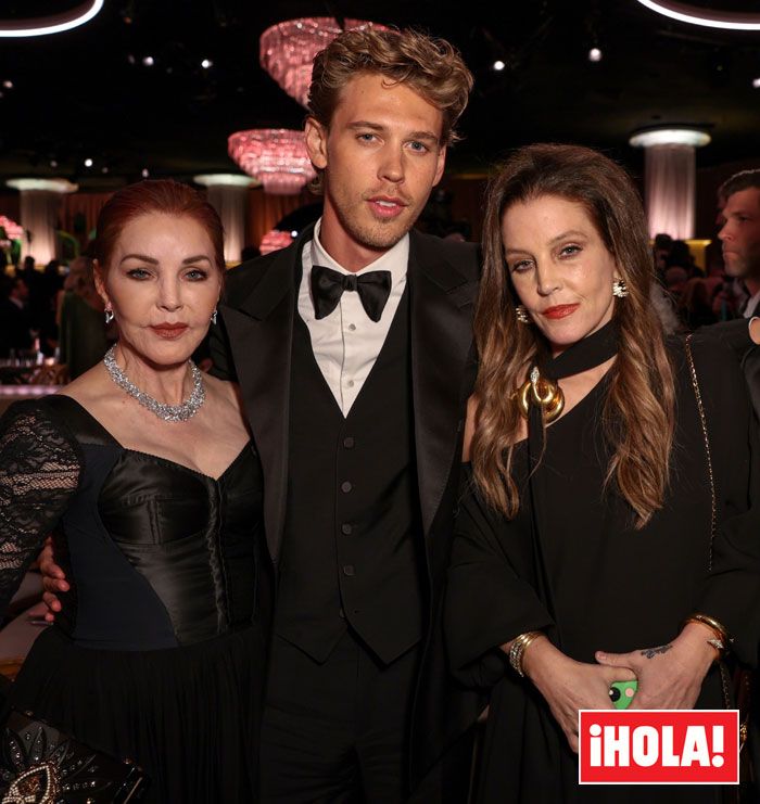 Lisa Marie Presley junto a su madre Priscilla y el actor Austin Butler