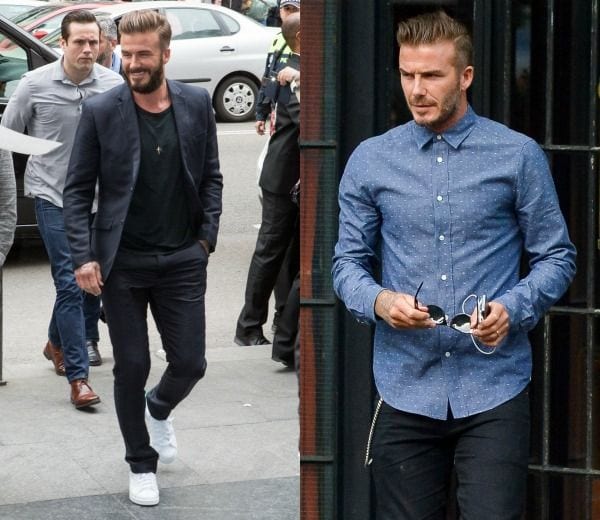 DOUBLE DENIM: El look más repetido en el armario de David Beckham, con diferencia. Le hemos visto lucirlo con camisas, cazadoras e incluso chalecos vaqueros combinados con pantalones ídem, y añadiendo un twist en forma de estampados, forro de borrego o mangas de piel.
