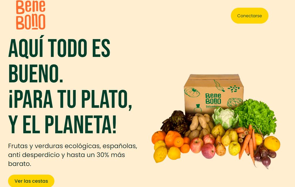 Cartel de Bene Bono: aquí todo es bueno. ¡Para tu plato y para el planeta!