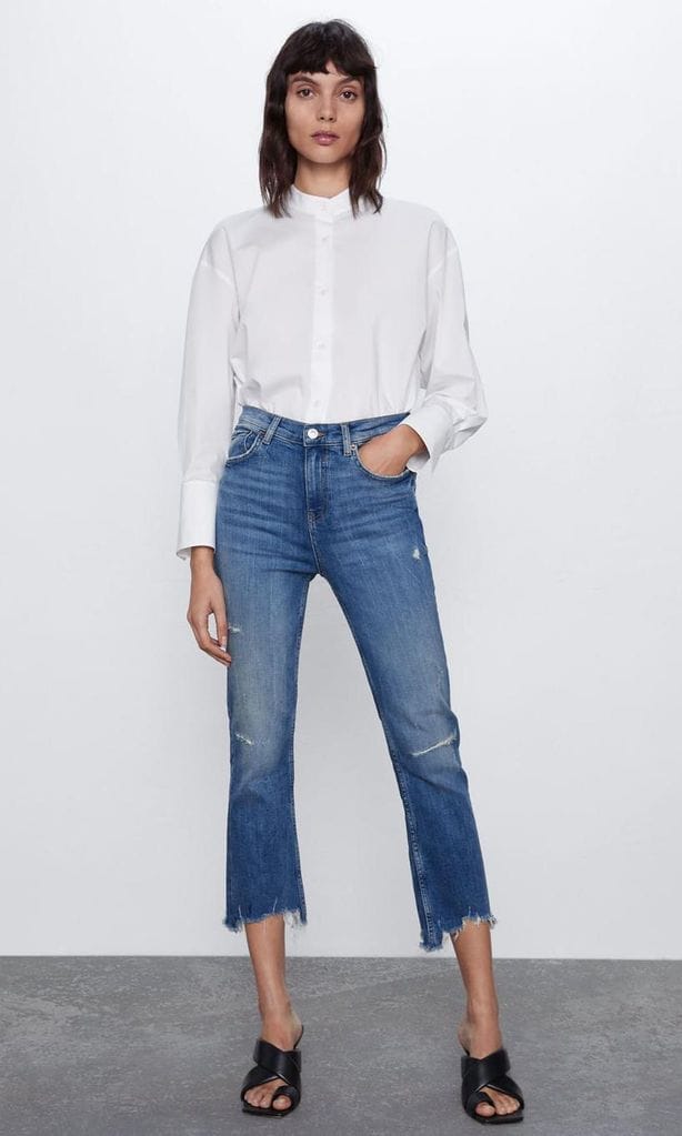 zw premium bootcut cropped vintage blue jeans de zara