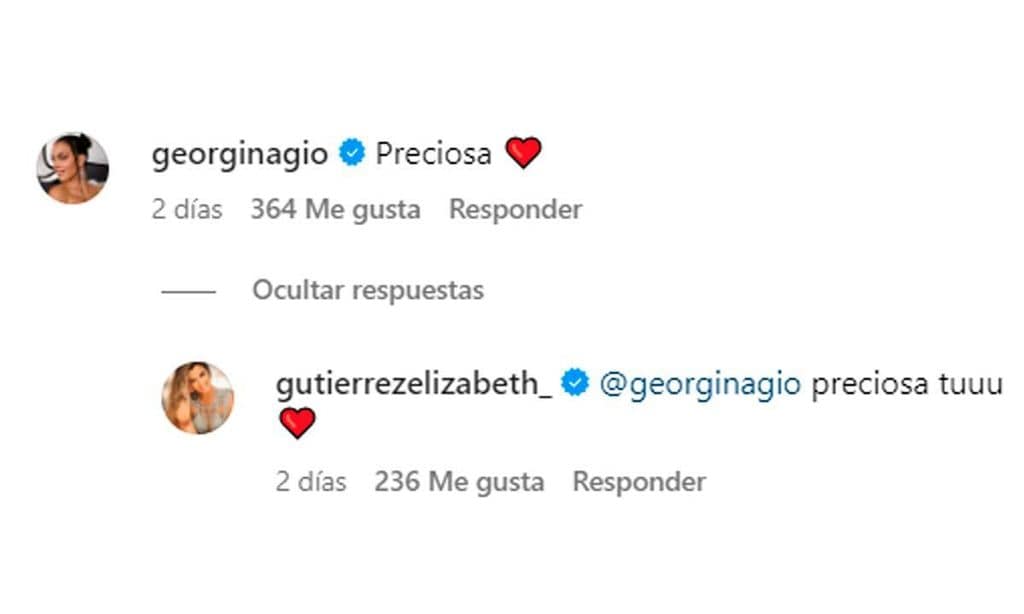 Georgina Rodríguez comenta un post de Elizabeth Gutiérrez