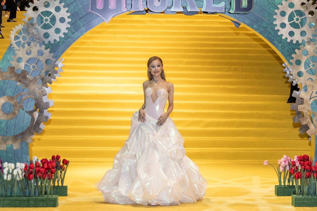 MEXICO CITY, MEXICO - NOVEMBER 11: Actress Ariana Grande poses on the yellow carpet "Wicked: Part One" at Auditorio Nacional on November 11, 2024 in Mexico City, Mexico. (Photo by Cristopher Rogel Blanquet/Getty Images)