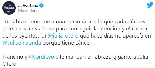 Tuit de apoyo a Julia Otero