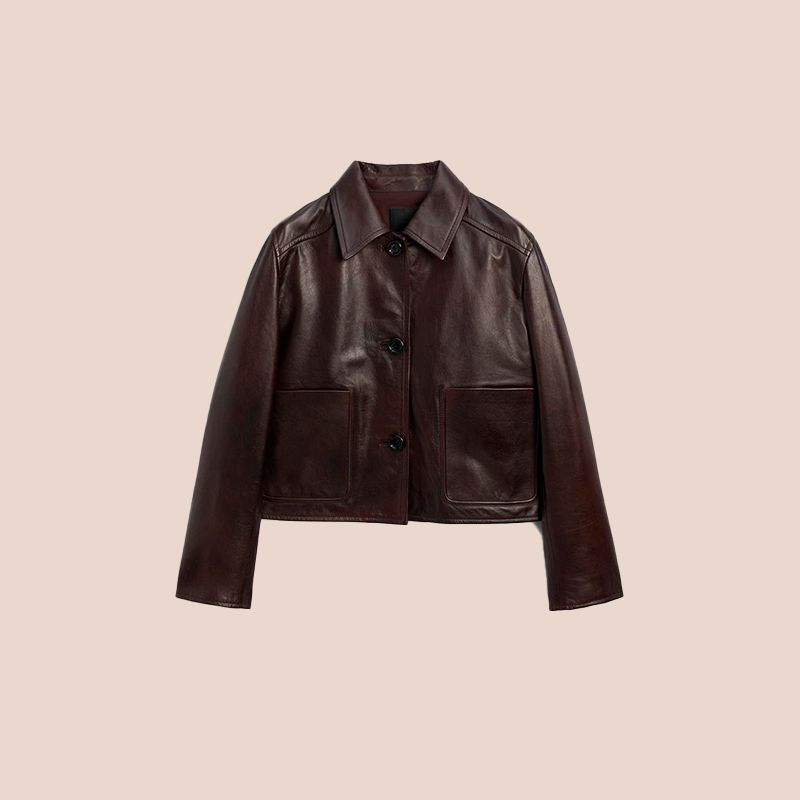 Chaqueta de piel burdeos de Massimo Dutti