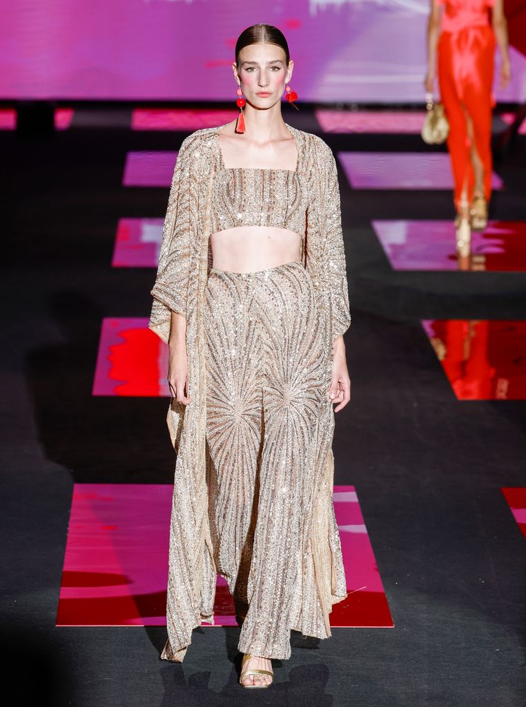 A model wears at collection runway a creation from "Lola Casademunt By Maite during Pasarela Cibeles Mercedes-Benz Fashion Week Madrid 2024 in Madrid, on Saturday, 14 September 2024.