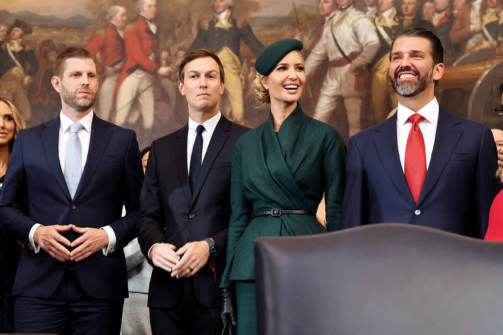 (L-R) Eric Trump, Jared Kushner, Ivanka Trump and Donald Trump Jr. attend the inauguration ceremony where Donald Trump will sworn in as the 47th US President in the US Capitol Rotunda in Washington, DC, on January 20, 2025. (Photo by Chip Somodevilla / POOL / AFP) (Photo by CHIP SOMODEVILLA/POOL/AFP via Getty Images)