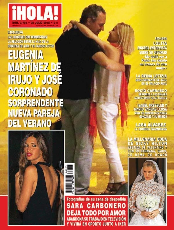 La revista ¡HOLA! que sale a la venta este miércoles lleva en portada a Eugenia Martínez de Irujo y José Coronado, la sorprendente nueva pareja del verano
