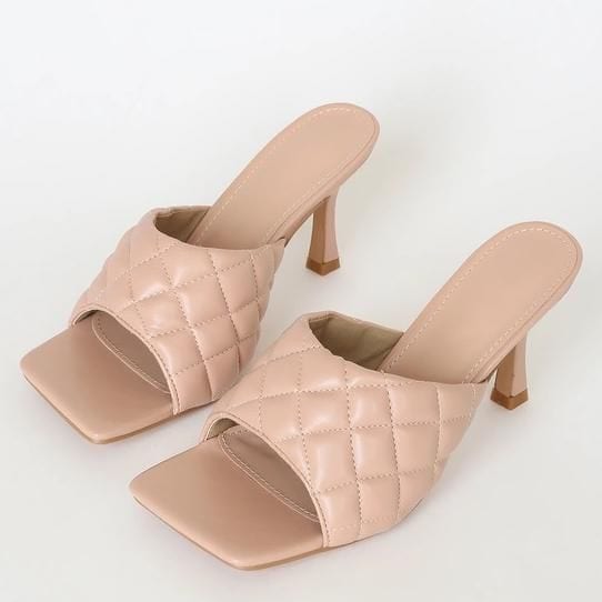 klara nude quilted squared toe high heel sandals de lulus