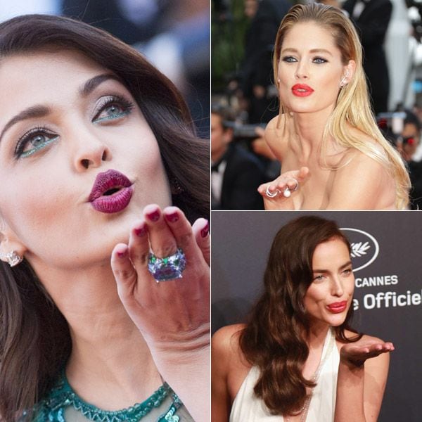 La actriz Aishwarya Rai, lanzando besos en un estreno.
