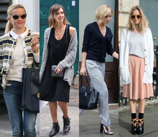 Con pantalones sastre y chaqueta corta a la cadera, sin top interior. Este ha sido uno de los looks del año de Sienna Miller, mezclando rayas verticales con punto marinero.
