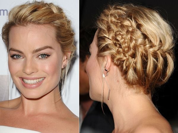 La siempre bella Margot Robbie con un espectacular recogido trenzado que combina diferentes versiones de trenza.
