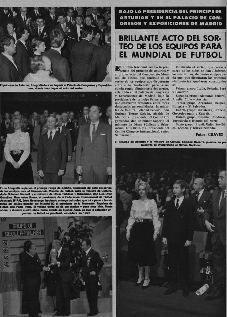 Enero 1982. Madrid. Sorteo equipos Mundial Futbol. Principe de Asturias, Felipe de Borbón.